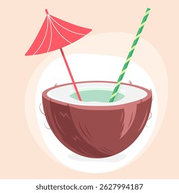 Tropical coconut cocktail, vector illustration