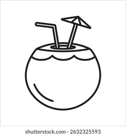 Tropical coconut drink icon, summer, beach, vacation vector illustration. on white background