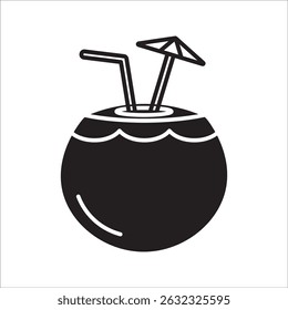 Tropical coconut drink icon, summer, beach, vacation vector illustration. on white background