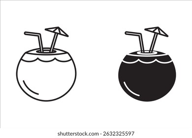 Tropical coconut drink icon, summer, beach, vacation vector illustration. on white background