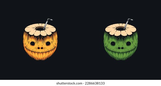 Tropical coconut drink logo illustration 