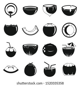 Tropical coconut icons set. Simple set of tropical coconut vector icons for web design on white background