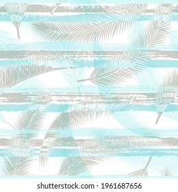 Tropical coconut palm leaves tree branches overlapping stripes vector seamless pattern. South african jungle foliage beach fashion fabric print. Floral tropical leaves seamless design.