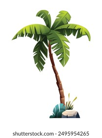 Tropical coconut palm tree. Vector cartoon illustration