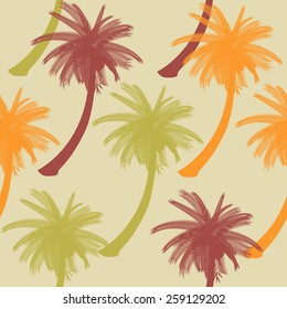 Trópico de palmeras de coco trópicas Patrón vectorial transparente. Brillantes y alegres antecedentes de verano en terracota. Uso para textiles, decoración de almohadas y interiores, papel pintado, papel para envolver, ropa de cama, rellenos de motivos