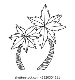 Tropical coconut tree. Doodle simple clipart. All objects are repainted.