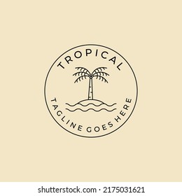 tropical coconut tree logo badge line illustration design