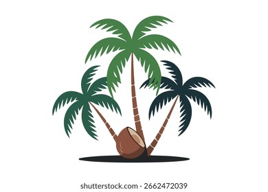 Tropical coconut tree vector illustration with beach and summer elements on a white background