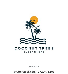 Tropical Coconut Trees Beach Sunset Logo