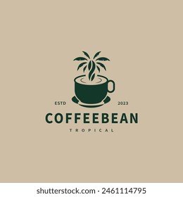 Tropical coffee cup and palm tree logo design