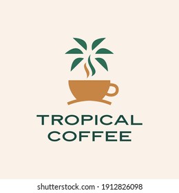 tropical coffee palm tree logo vector icon illustration