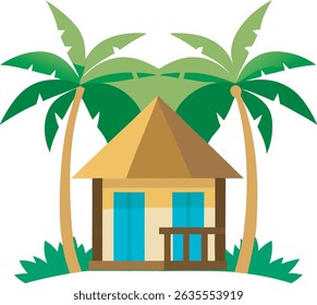 A tropical color house on a white