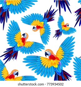 Tropical colored parrots in flight. Seamless vector pattern.