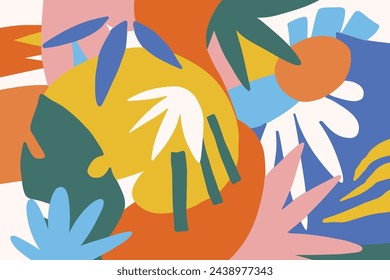 Tropical colorful abstract hand drawn artwork - doodle botanical illustration background vector  