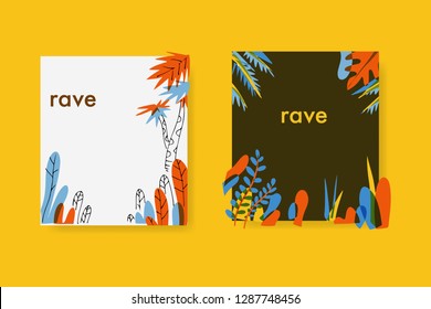 Tropical colorful black paper poster template