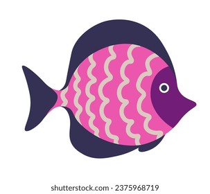 Tropical colorful fish with stripes pattern on body. Golden angelfish aquatic creature with fins and gills. Marine life, ocean or sea water dweller isolated icon. Vector in flat style illustration