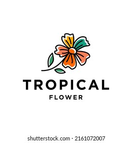 tropical colorful hawaii flower logo design. Hawaiian beautiful organic floral artwork Illustration