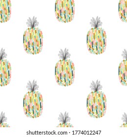 Tropical colorful pineapple seamless pattern for summer theme. Can use for print, template, fabric, presentation, textile, banner, poster, wallpaper, digital paper