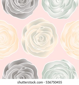 Tropical colorful seamless pattern. Seamless floral background. Vector illustration. Isolated beautiful flowers drawn watercolor in gray, beige and neutral colors.