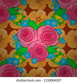 Tropical colorful seamless pattern. Isolated beautiful flowers drawn watercolor in pink, yellow and orange colors. Vector illustration. Seamless floral background.