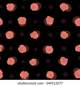 Tropical colorful seamless pattern. Isolated beautiful flowers drawn watercolor in pink colors on black background. Seamless floral background. Vector illustration.