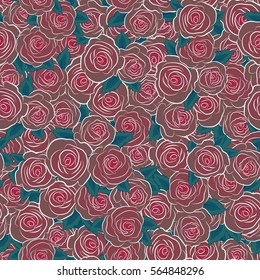 Tropical colorful seamless pattern. Vector illustration. Isolated beautiful flowers drawn watercolor in red colors. Seamless floral background.