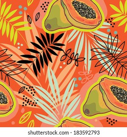 Tropical colorful seamless vector pattern with papaya.