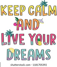 Tropical Colorful Text with palm tree summer celebration party pineapple cherry lemon vector letter print keep calm fruit