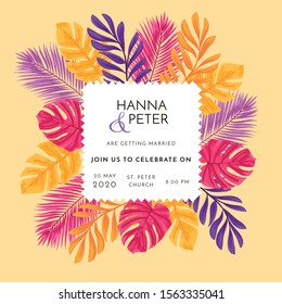 Tropical colorful Wedding invitation banner