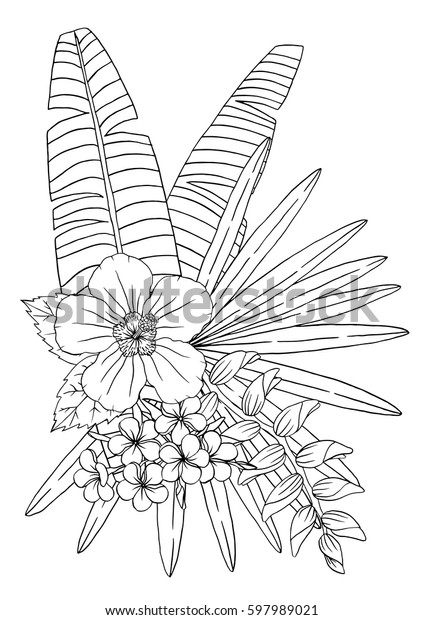 Download Tropical Coloring Book Page Flowers Palm Stock Vector ...