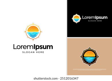 Plantilla de diseño de Vector de logotipo de viaje de brújula tropical