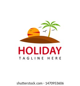 tropical concept, summer holiday. sunset logo template design vector in isolated background