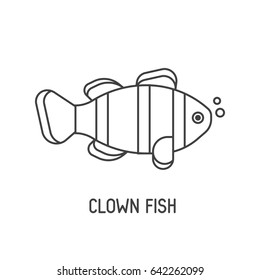 Tropical coral fish vector icon. Striped clown-fish illustration.