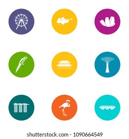 Tropical country icons set. Flat set of 9 tropical country vector icons for web isolated on white background