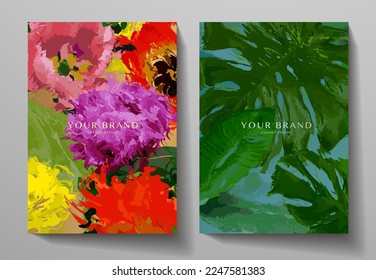 Conjunto de diseño de portada abstracta. Fondo con patrón floral útil para tarjeta de invitación, folleto, catálogo