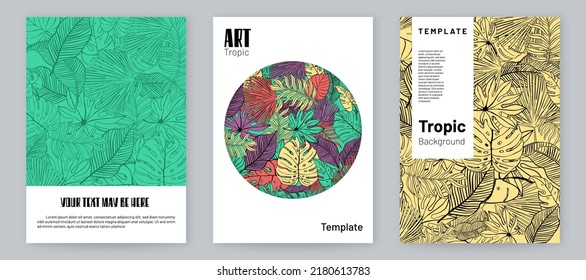Tropical cover set templates. Cool floral patterns design backgrounds with copy space. Abstract banners.