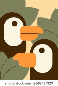 Tropical cute penguins vector illustration