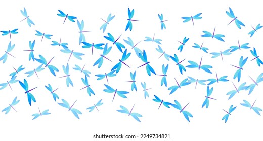 Tropical cyan blue dragonfly cartoon vector background. Spring colorful damselflies. Detailed dragonfly cartoon girly illustration. Delicate wings insects patten. Fragile creatures