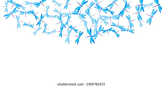 Tropical cyan blue dragonfly flat vector background. Spring ornate damselflies. Fancy dragonfly flat girly wallpaper. Delicate wings insects patten. Tropical creatures