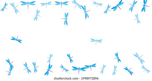 Tropical cyan blue dragonfly flat vector background. Summer colorful insects. Simple dragonfly flat girly wallpaper. Sensitive wings damselflies graphic design. Fragile creatures