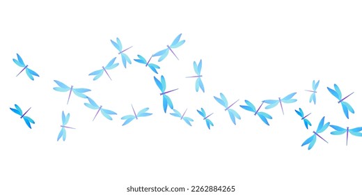 Tropical cyan blue dragonfly flat vector background. Summer beautiful damselflies. Wild dragonfly flat dreamy illustration. Delicate wings insects patten. Garden creatures