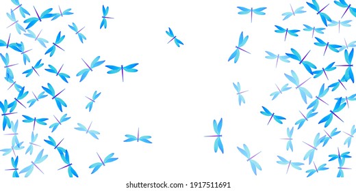 Tropical cyan blue dragonfly isolated vector illustration. Summer cute damselflies. Wild dragonfly isolated children background. Tender wings insects patten. Nature creatures