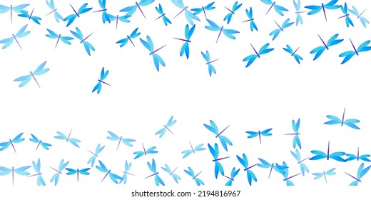 Tropical cyan blue dragonfly isolated vector wallpaper. Summer little damselflies. Fancy dragonfly isolated fantasy illustration. Delicate wings insects graphic design. Garden creatures