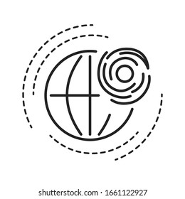 Tropical Cyclone Black Line Icon. A Rapidly Rotating Storm System Characterized By A Low-pressure Center, A Closed Low-level Atmospheric Circulation And Strong Winds.