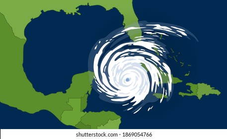 Tropical cyclone in the gulf of mexican. Huge hurricane, view from space. Weather forecast. Storm on the coast of florida and mexico. Vector illustration.