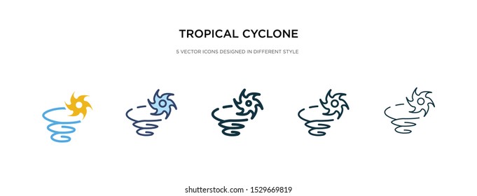 tropical cyclone icon in different style vector illustration. two colored and black tropical cyclone vector icons designed in filled, outline, line and stroke style can be used for web, mobile, ui