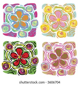 tropical daisy 4 color combo (vector) - illustrated objects / pattern / elements