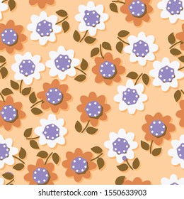 Tropical daisy plants and flowers seamless pattern, background Colorful textile fabric print.Isolated vector illustration