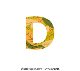 Tropical Dead Leaves Vector Logo Letter D. D Letter Design Vector Nature Leaves Logo Icon.