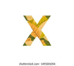 Tropical Dead Leaves Vector Logo Letter X. X Letter Design Vector Nature Leaves Logo Icon.